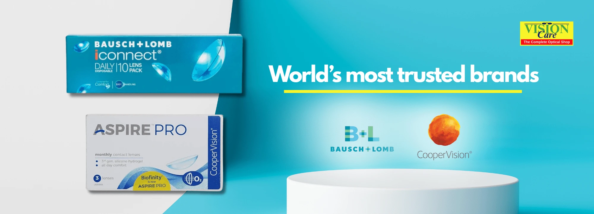 Bausch & Lomb Contact Lens advertisement banner at Vision Care Optical store